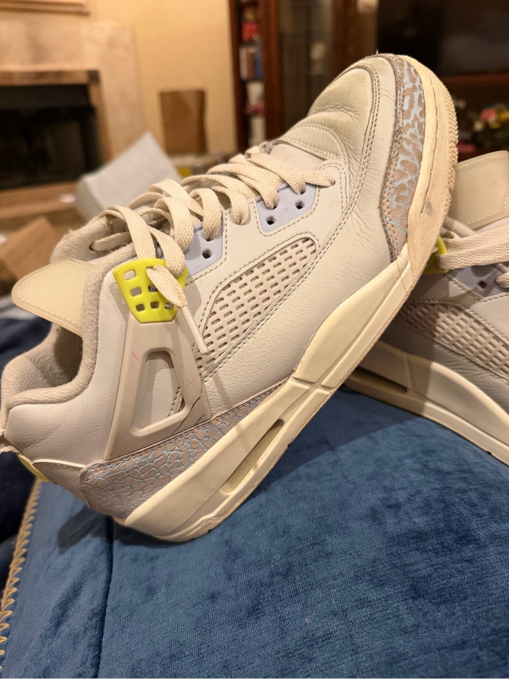 Jordan Kids Cream Leather Sneakers with Yellow Accents